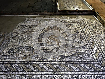 Part of a wall mosaic in Herculaneum in Italy Editorial Stock Photo