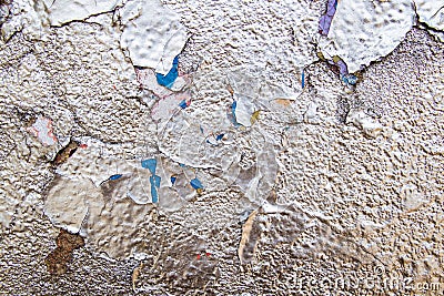 A part of wall of silver color and with paint peeling of texture. Blue and orange spots. Copy space. Background for design Stock Photo