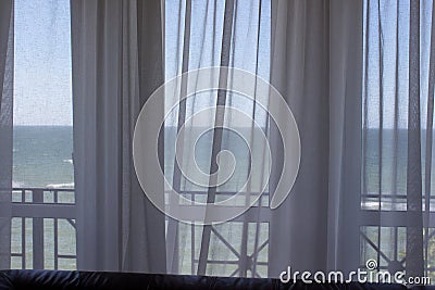 Part of the white tulle Sea View Window Stock Photo