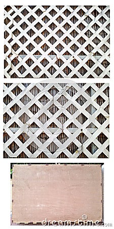 Part of white vinyl diagonal lattice fence Stock Photo