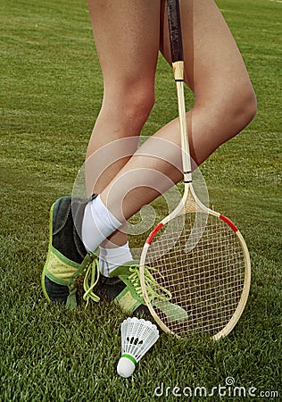 Part of woman who plays badminton Stock Photo