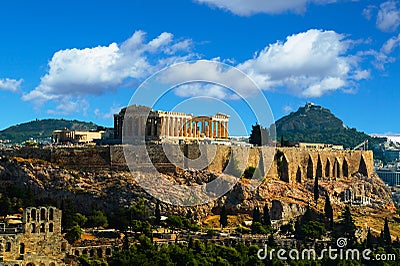 Parthenon acropolis likavitos athens greece in autumn Stock Photo