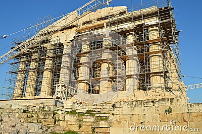 Parthenon in athens acropolis front view Stock Photo