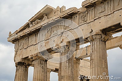 Parthenon columns at the Acropolis Stock Photo
