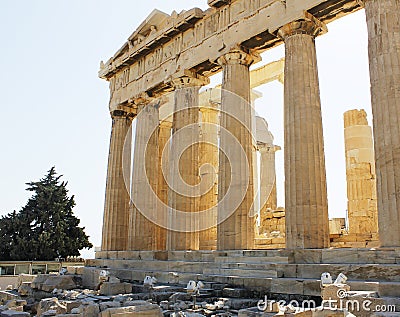 Parthenon columns warm sun light Athens Stock Photo