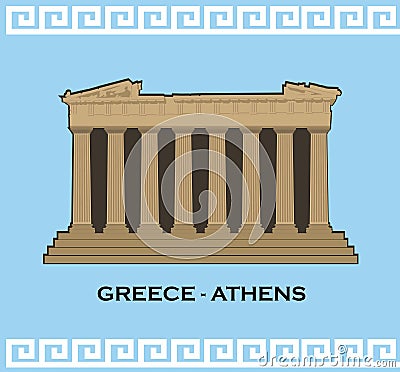 Vector silhouette of the Parthenon ruin at the Acropolis Citadel, Athens, Greece. Building Landmark Vector. Parthenon from Greek a Vector Illustration