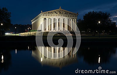 Nashville Parthenon at Night Stock Photo