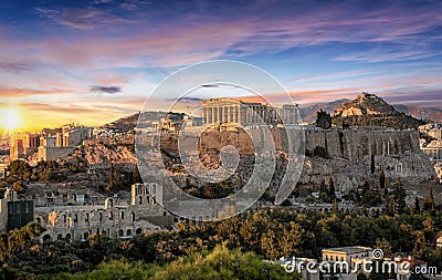 The Parthenon Temple at the Acropolis of Athens, Greece Stock Photo