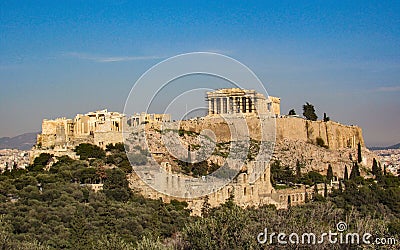 The Parthenon Temple at the Acropolis mountain of Athens, Greece, Europe Stock Photo