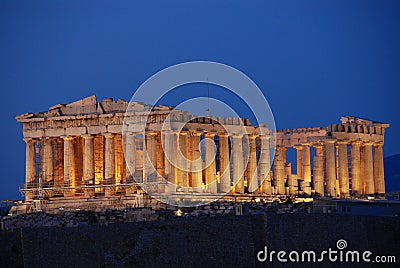 Parthenon, temple on the Athenian Acropolis, dedicated to the maiden goddess Athena Editorial Stock Photo