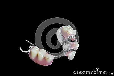 Partial Denture on black background Stock Photo