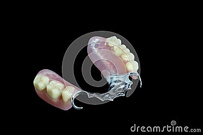 Partial Denture on black background Stock Photo