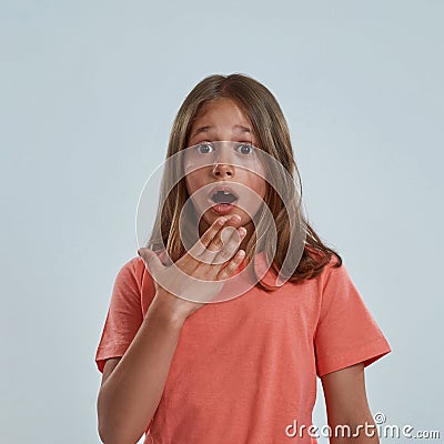 Partial of frightened little girl look at camera Stock Photo