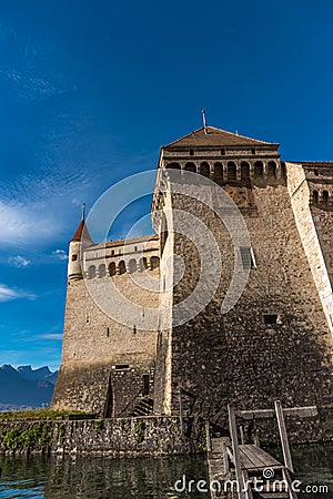 Partial view of Chateau Chillon in lake Geneve, Switzerland Editorial Stock Photo