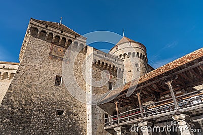 Partial view of Chateau Chillon in lake Geneve, Switzerland Editorial Stock Photo