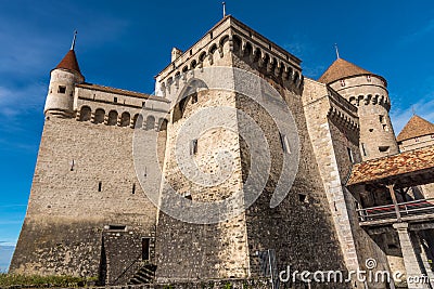 Partial view of Chateau Chillon in lake Geneve, Switzerland Editorial Stock Photo