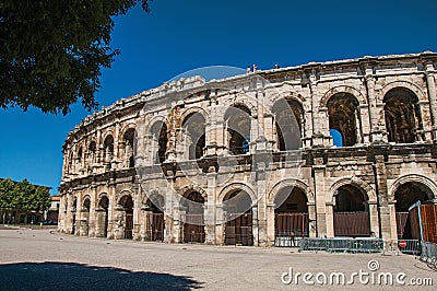 Partial view of the exterior of the Arena of Nimes Stock Photo