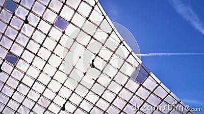 Partial view of a frosted glass Plexiglas wall in many small segments Stock Photo