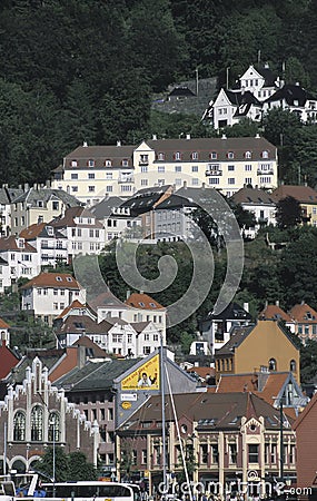 Partial view of the houses in Bryggen, Bergen, Norway Editorial Stock Photo