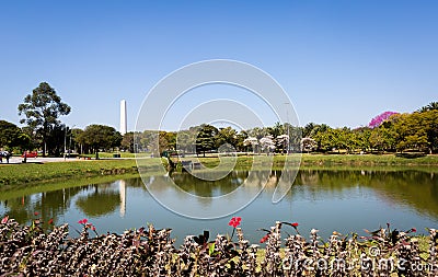 Ibirapuera Park and Obelisk of Sao Paulo Editorial Stock Photo