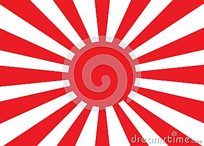 Partial view of the symbol of the red rising sun with its linear red white rays - old imperial Japan flag Cartoon Illustration