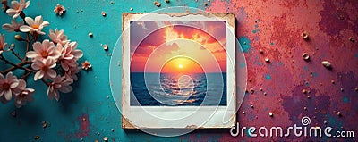 Partially exposed instant photo frame, showing undeveloped image , border, material Stock Photo