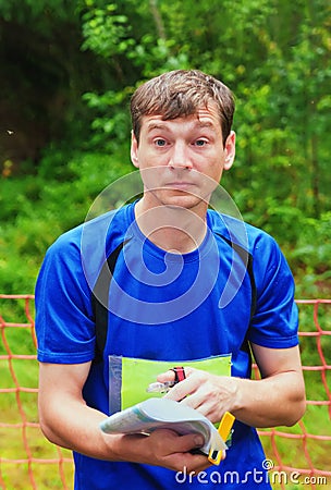 The participant of orienteering competitions Stock Photo