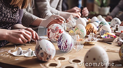 Group learning Easter egg decorating workshop activity.AI Generated Stock Photo