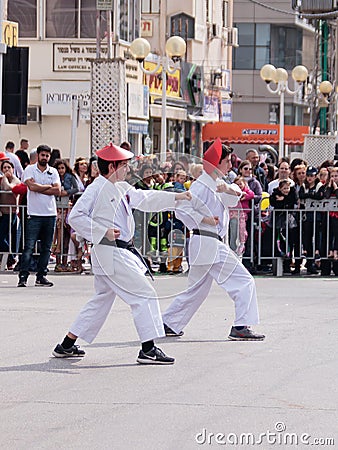 Participants of karate section demonstrate their skills for the Editorial Stock Photo