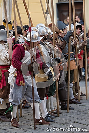 Participants of medieval costume party Editorial Stock Photo