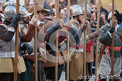 Participants of medieval costume party Editorial Stock Photo