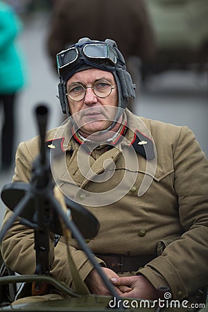 Participants of military-historical reconstruction, dedicated to combat action in 1941 during WWII. Editorial Stock Photo