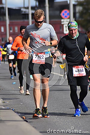 Participants of Moscow Marathon 2020, Kremlin and Zaryadye park Editorial Stock Photo