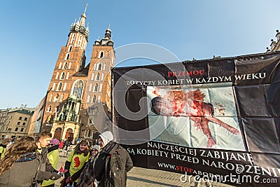 Participants protests against abortion on Main Market Square near Church of Our Lady Editorial Stock Photo
