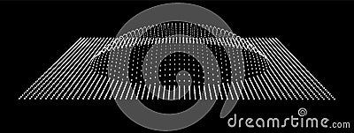 Particle dimension sound wave. Part of sphere effect polar hill globe surface. Big data flow calculation Vector Illustration
