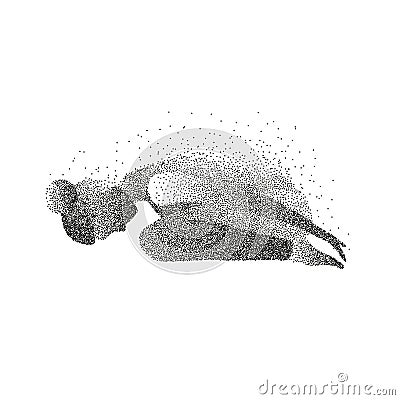 Particle female silhouette. Women`s yoga. Vector Illustration