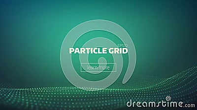 Particle grid abstract background. Technology minimal backdrop for presentation. Cyber wave Vector Illustration