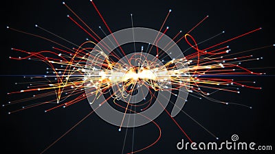 Particles collision in Hadron Collider. Astrophysics concept. 3D rendered illustration. Cartoon Illustration