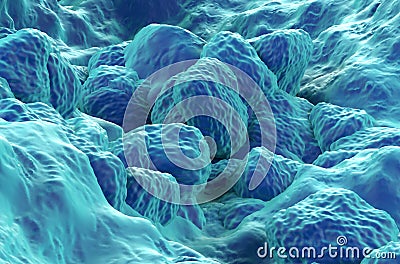 Particles embedded in biopolymer gel - 3d illustration closeup view Stock Photo