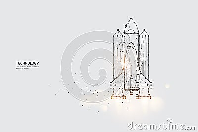 The particles, geometric art, line and dot of Space Shuttle Vector Illustration
