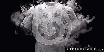 Particles of synthetic fabric are separated from the t-shirt, concept of Material science, created with Generative AI Stock Photo