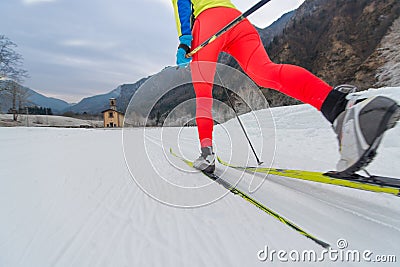 Particular of Cross-country skiing classic technique Stock Photo