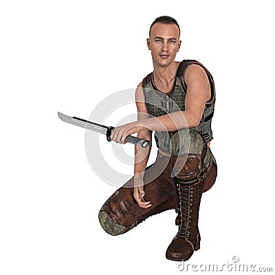 Rendering Handsome Military Sci-Fi Enforcer Warrior Isolated Stock Photo