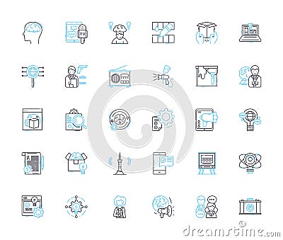 Parties and celebrations linear icons set. Festivities, Entertaining, Gathering, Rejoicing, Revelry, Banquet, Jubilee Vector Illustration