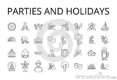 Parties and holidays line icons collection. Joyful events, Festive occasions, Social gatherings, Special moments Vector Illustration