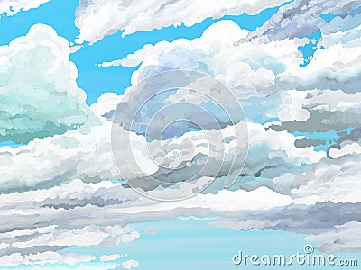 Partly Cloudy Afternoon painted Style Stock Photo