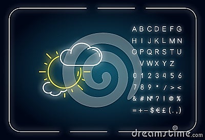 Partly cloudy neon light icon Vector Illustration