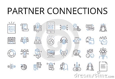 Partner connections line icons collection. Associate relationships, Collaborator nerks, Comrade bonds, Companion ties Vector Illustration