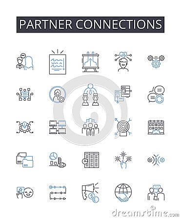 Partner connections line icons collection. Yield, Coupon, Federal, Mtary, Market, Inflation, Prime vector and linear Vector Illustration