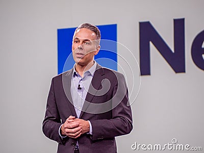 Partner Director of Microsoft Azure Storage Tad Brockway makes speech Editorial Stock Photo